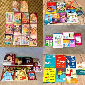 Lot of Disney, Barbie, Dr. Seuss and American Girl Books and Movies